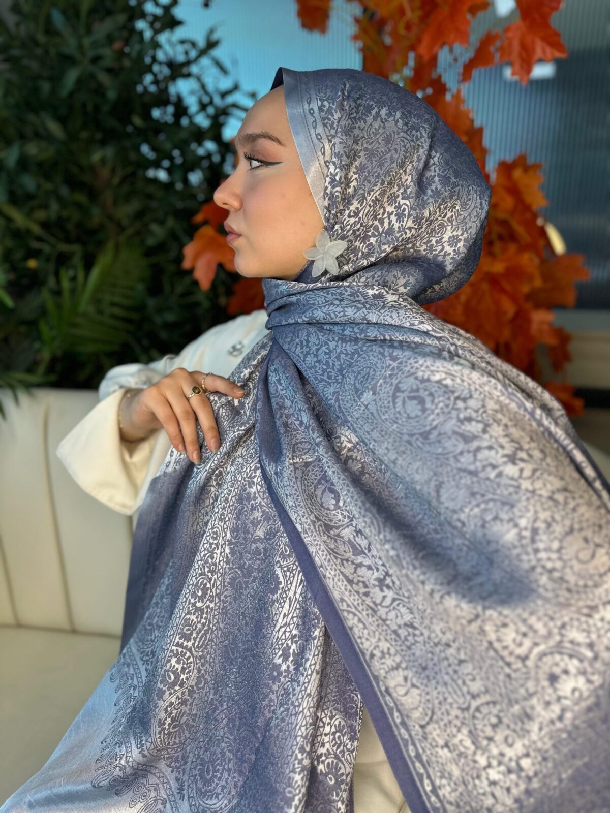 Alin  Etnik Desen Kaşmir Şal -321457-Eflatun