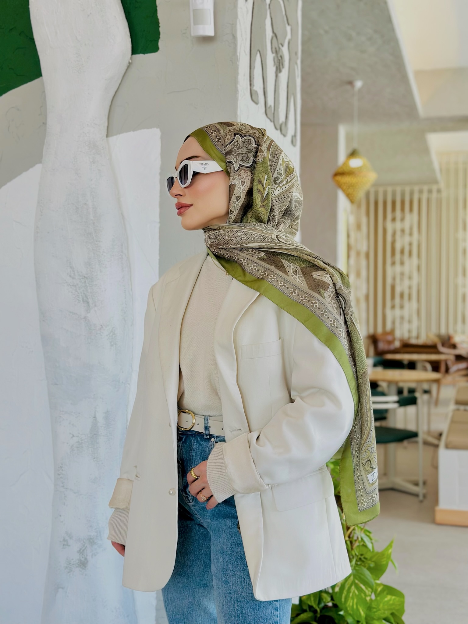 Etro Pamuk İpek Şal -987654 YEŞİL/VİZON