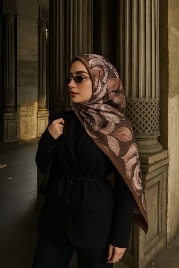MAGNOLIA DESEN PAMUK İPEK ŞAL-6203253-Latte