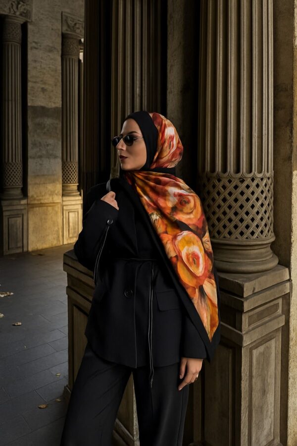 MAGNOLIA DESEN PAMUK İPEK ŞAL-6203253-Şeftali