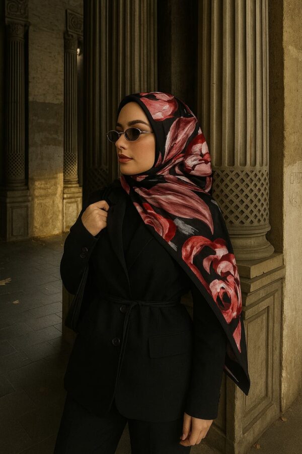 MAGNOLIA DESEN PAMUK İPEK ŞAL-6203253-Siyah