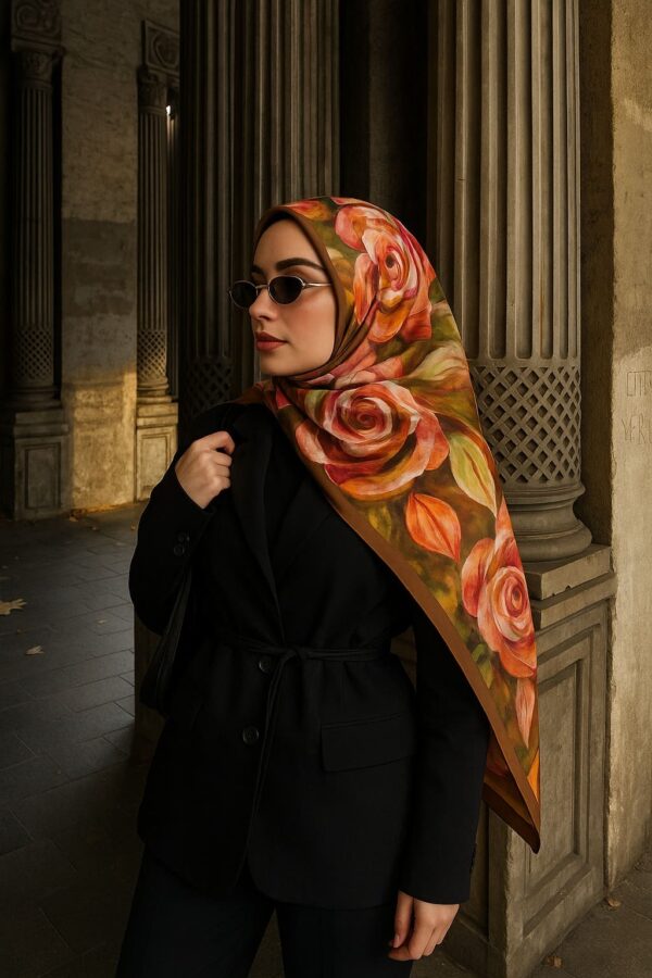 MAGNOLIA DESEN PAMUK İPEK ŞAL-6203253-Tarçın