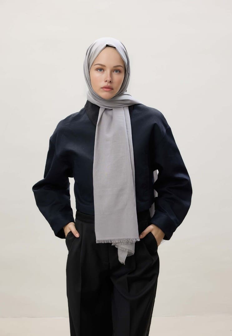 Organic Scarfs Pamuk Kraş Cazz Şal Modeli - Kurşuni