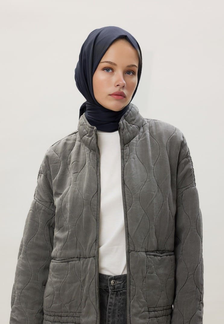 Organic Scarfs Pamuk Kraş Cazz Şal Modeli - Lacivert