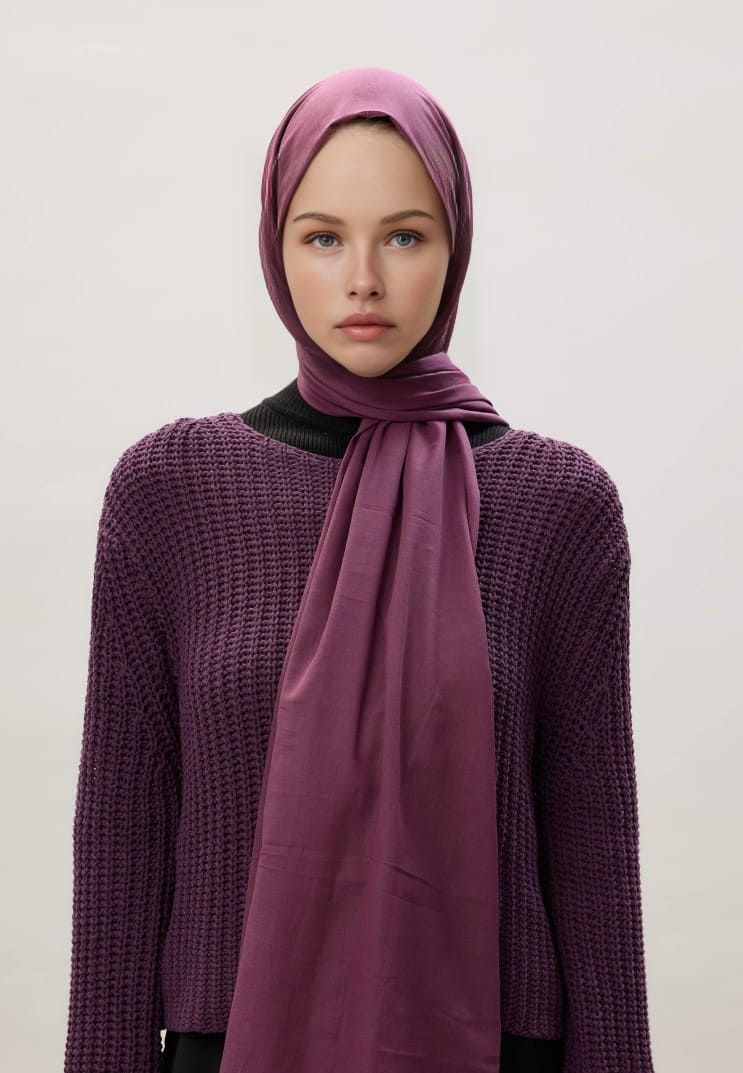 Organic Scarfs Pamuk Kraş Cazz Şal Modeli - Mürdüm Eriği