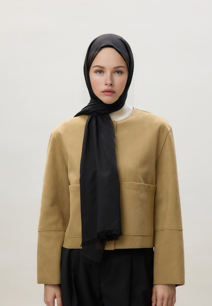 Organic Scarfs Pamuk Kraş Cazz Şal Modeli - Siyah