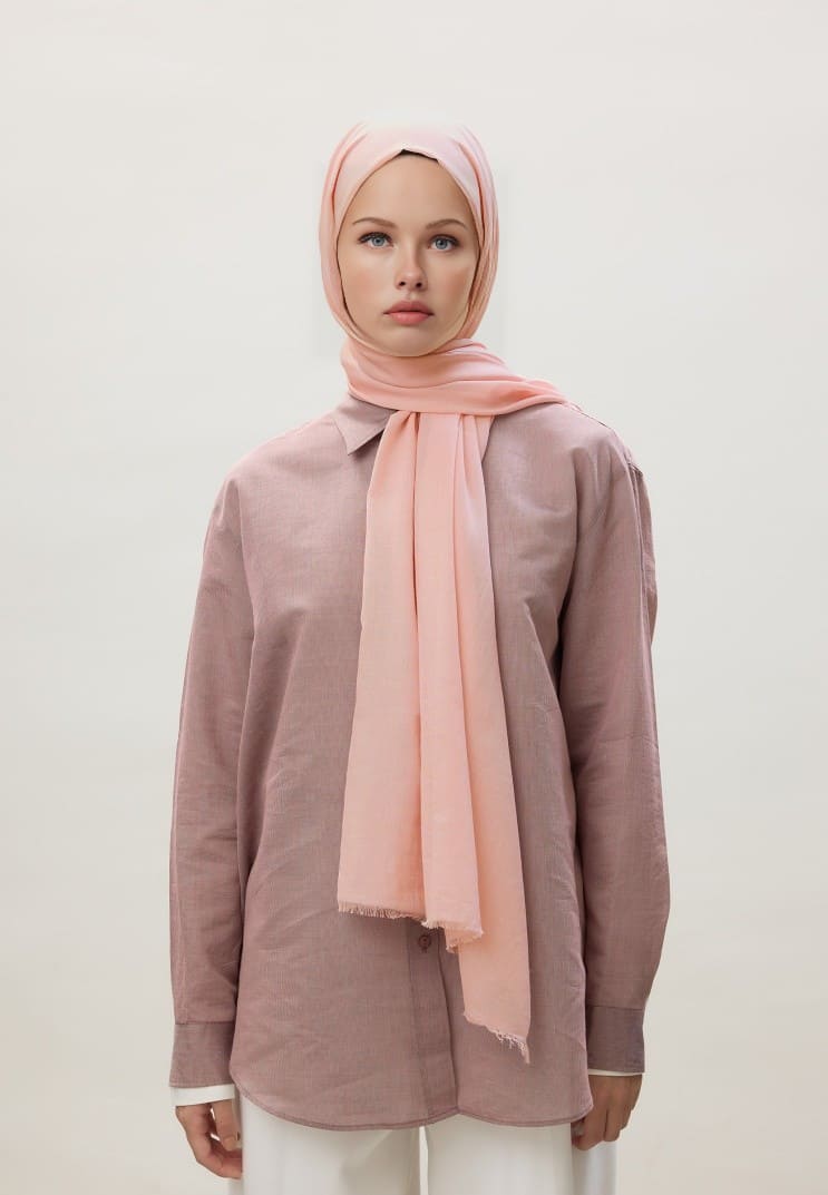 Organic Scarfs Pamuk Kraş Cazz Şal Modeli - İnci Pembesi