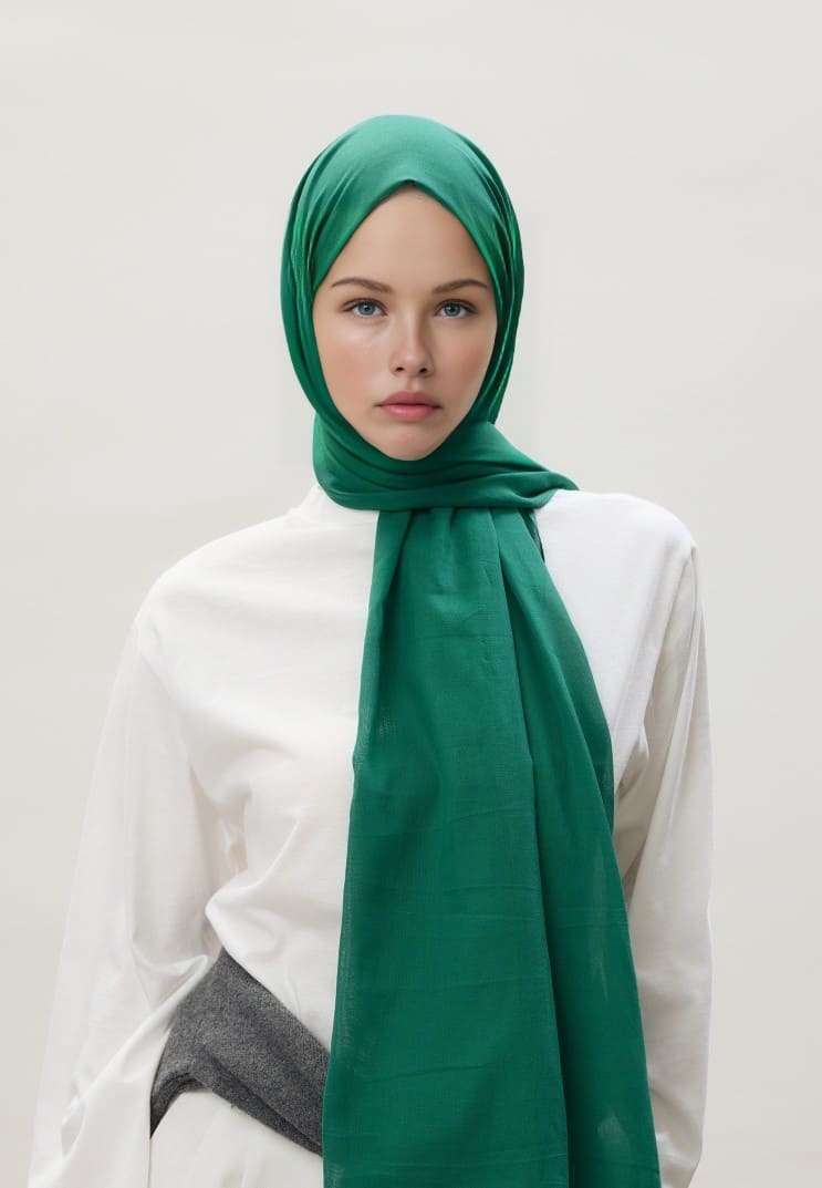 Organic Scarfs Pamuk Kraş Cazz Şal Modeli - Zümrüt