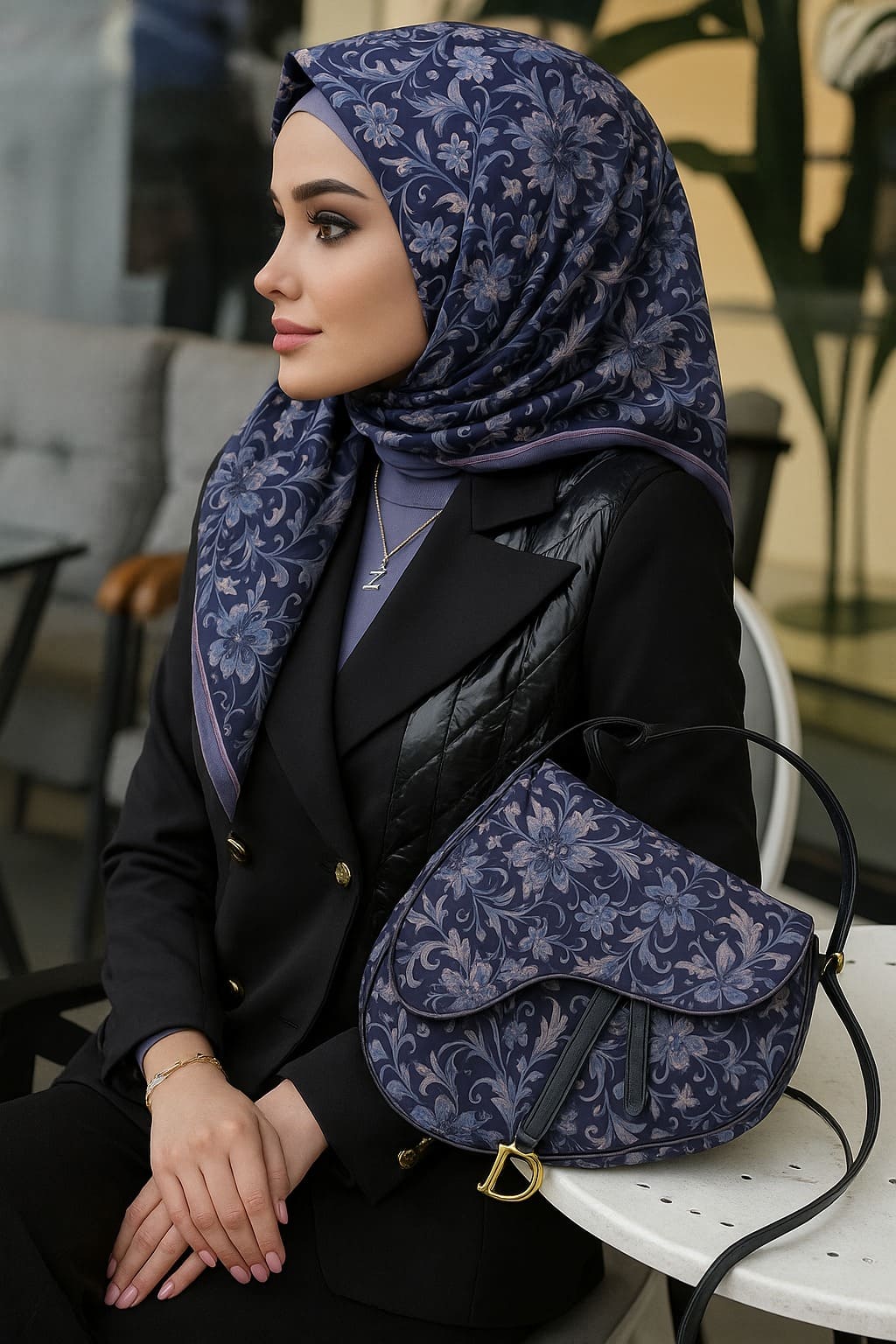 Çiçek Bahçesi Desen Vual İpek Eşarp-6203408-Mor