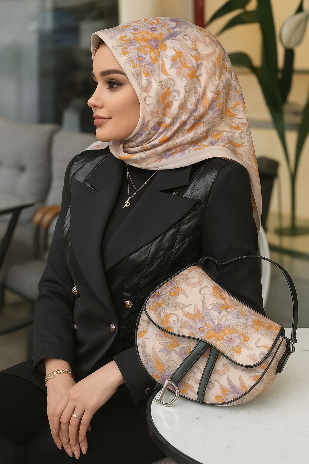 Çiçek Bahçesi Desen Vual İpek Eşarp-6203408-Pastel Gül