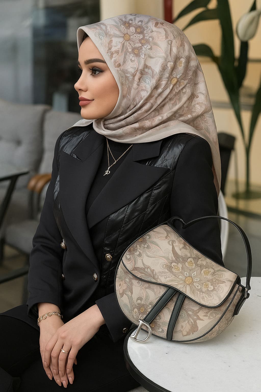 Çiçek Bahçesi Desen Vual İpek Eşarp-6203408-Pembe İnci