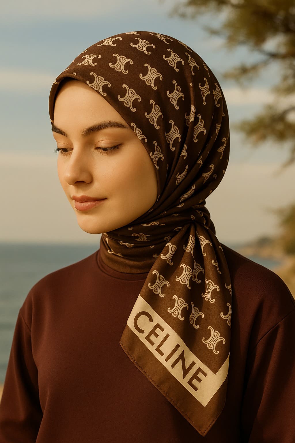Celine Desen Vual İpek Eşarp-6204527-Kahve
