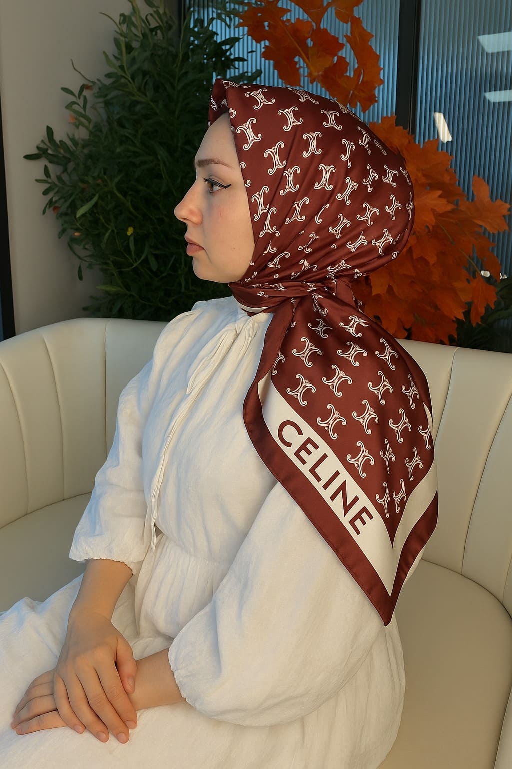 Celine Desen Vual İpek Eşarp-6204527-Kırmızı