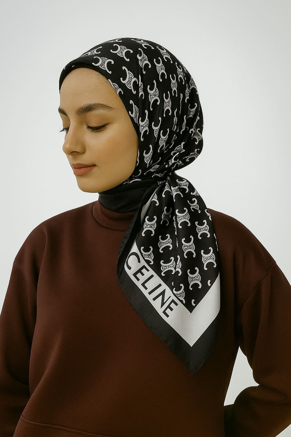 Celine Desen Vual İpek Eşarp-6204527-Siyah
