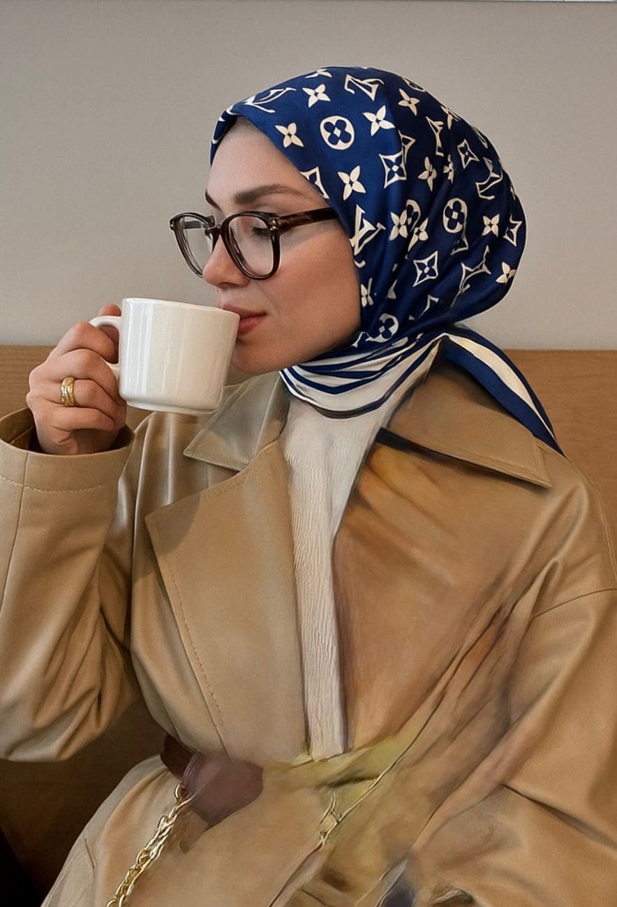 Lv Desen Vual İpek Eşarp-6204527-Lacivert