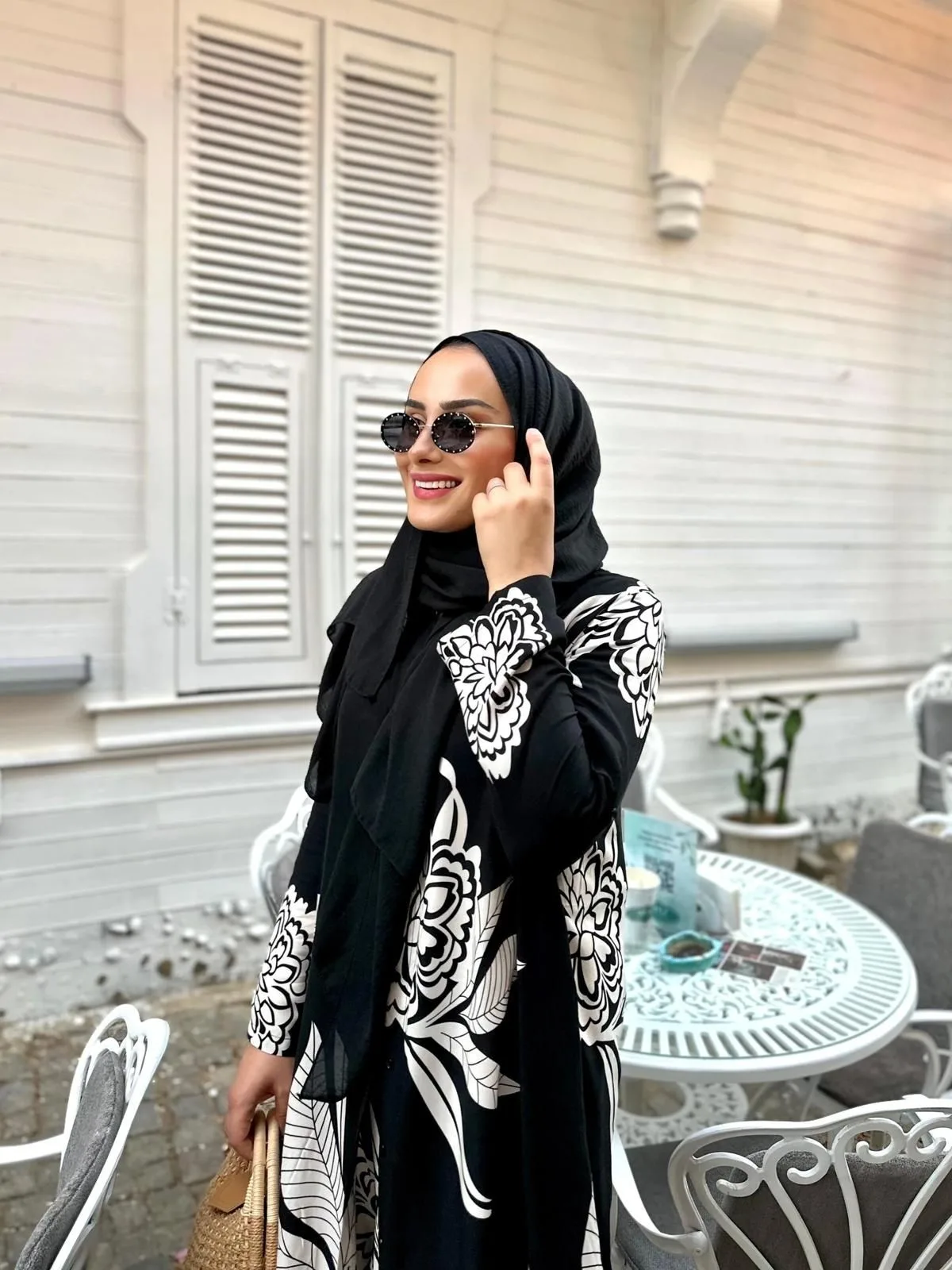 Çiçek Desen İkili Takım TK10037 -Siyah