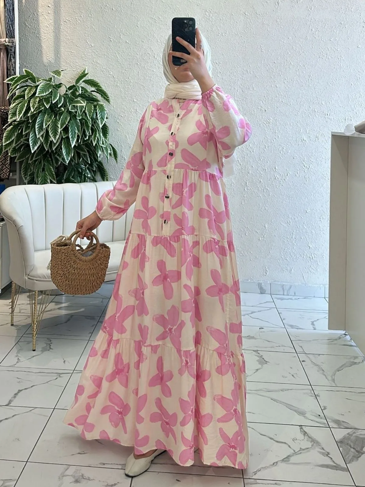 Orchid Maxi Elbise  L10021 BÜYÜK BEDEN - Pamuk Şekeri