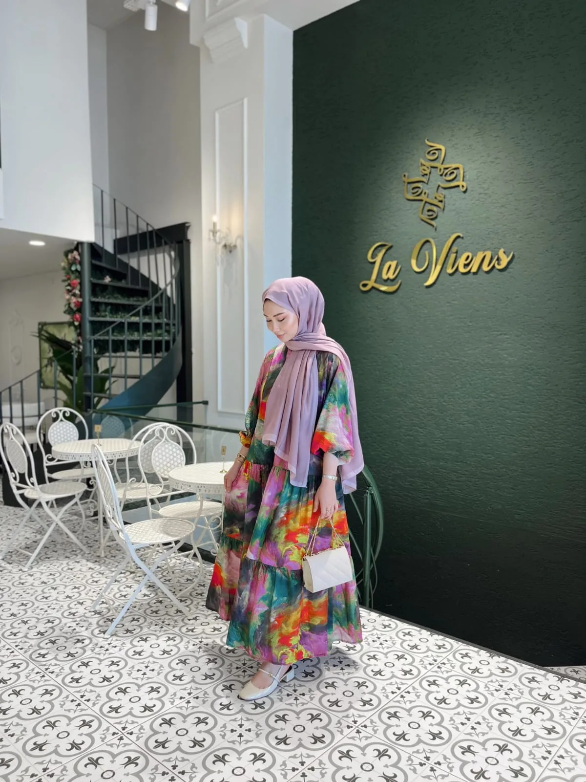 Banella Batik Desen Elbise L10072 - Renk Fırtınası