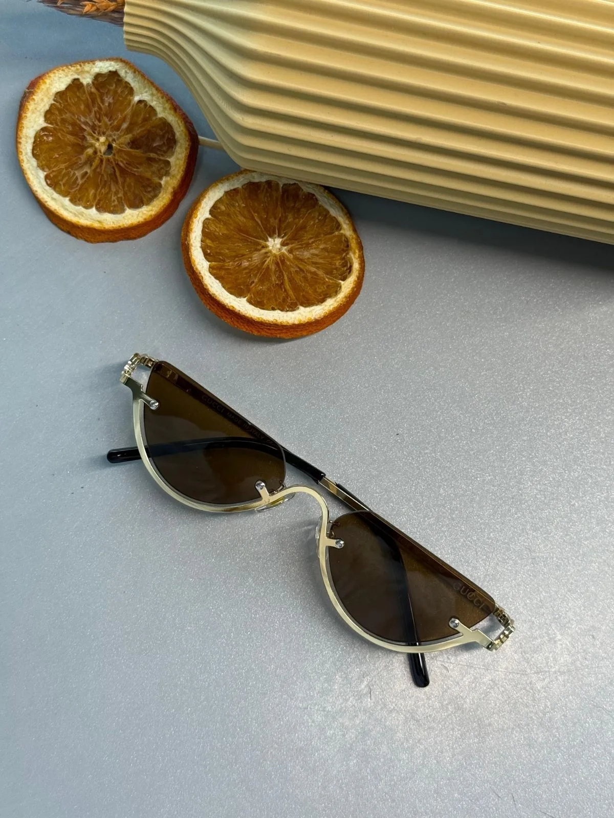 Gucci Metal Çerçeve Gold Kadın Güneş Gözlüğü - Kahve