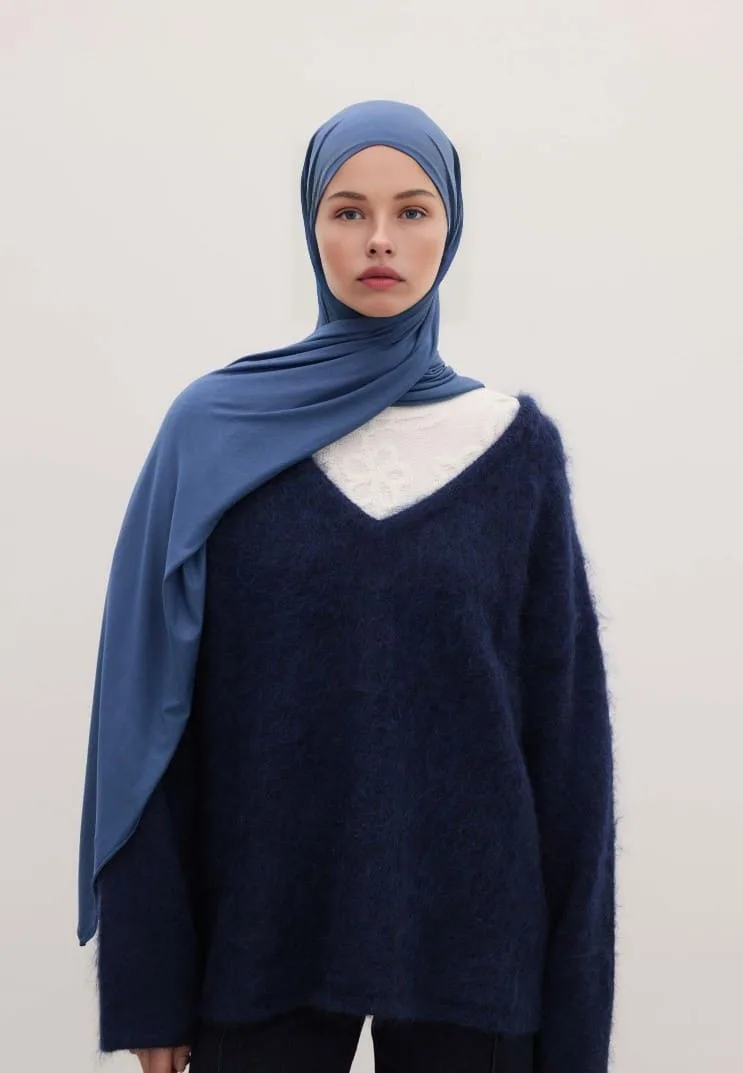 Penye Şal Hijap Modeli - Pastel mavi