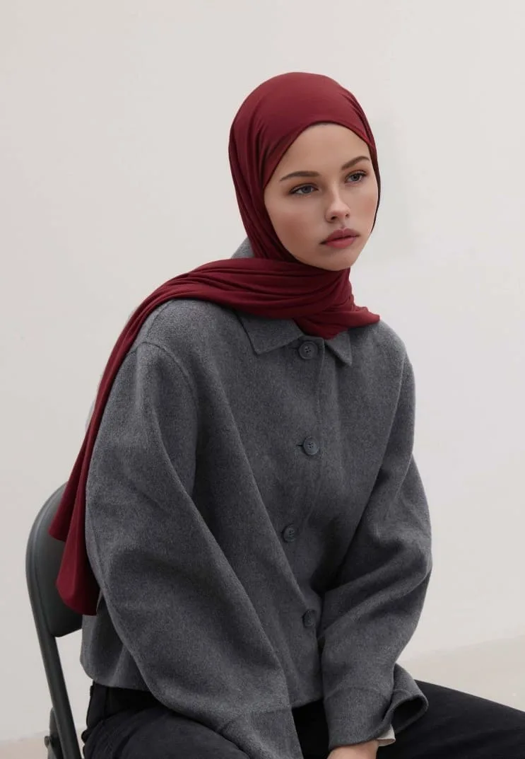 Penye Şal Hijap Modeli - Bordo