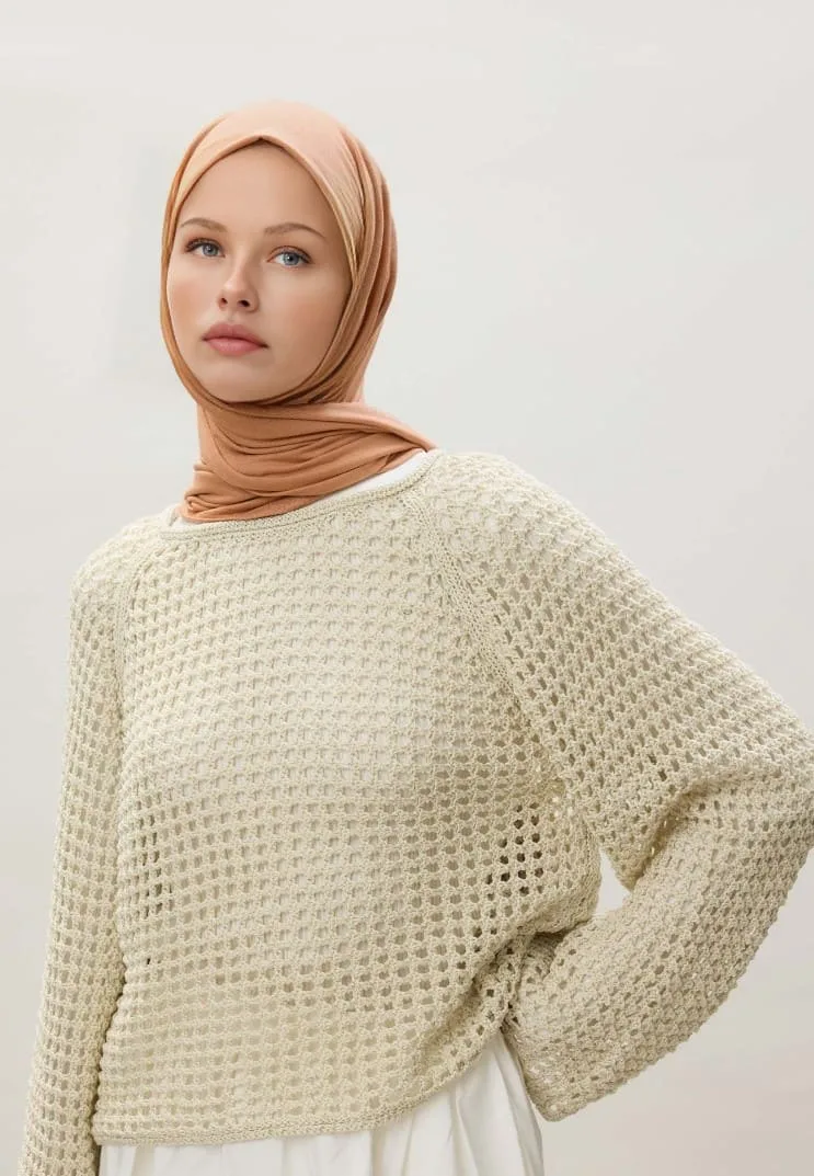 Penye Şal Hijap Modeli - Camel