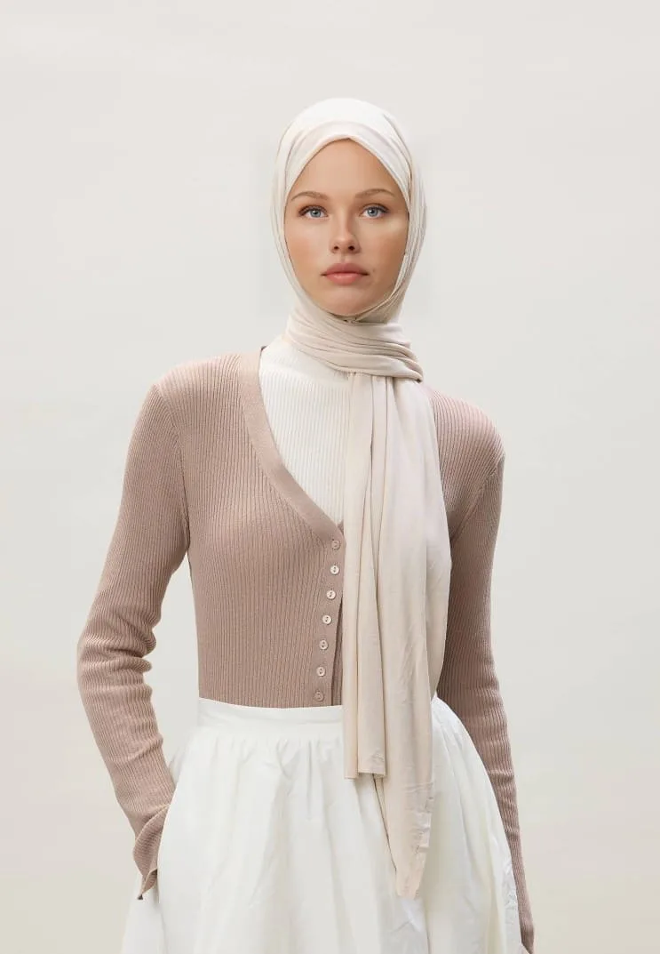 Penye Şal Hijap Modeli - Ekru