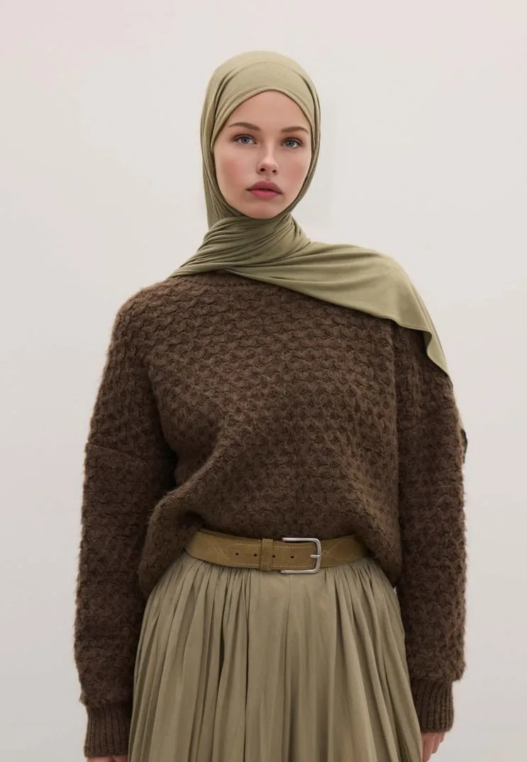 Penye Şal Hijap Modeli - Haki