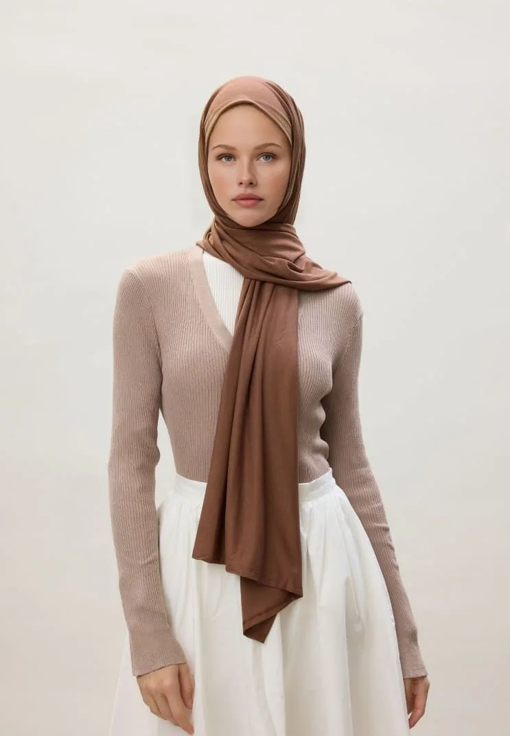 Penye Şal Hijap Modeli - Kahve