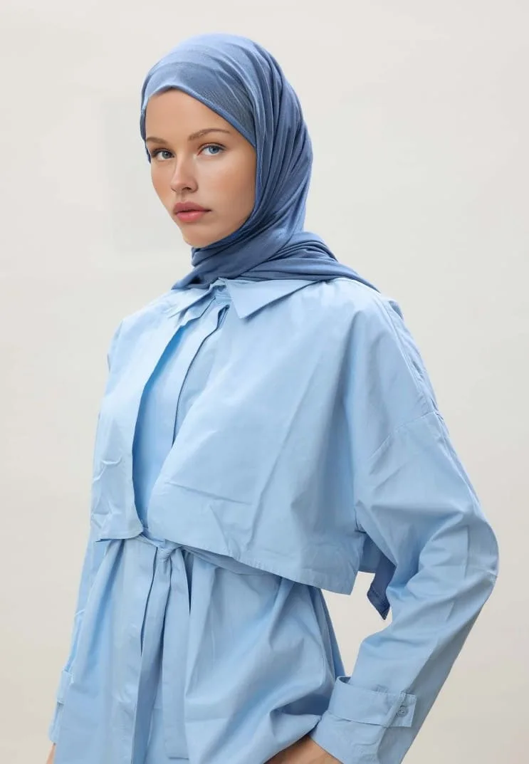 Penye Şal Hijap Modeli - Mavi