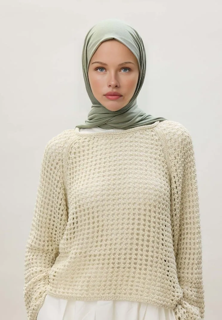 Penye Şal Hijap Modeli - Su Yeşili
