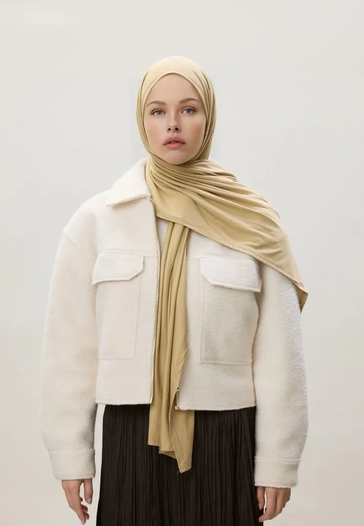 Penye Şal Hijap Modeli - Latte