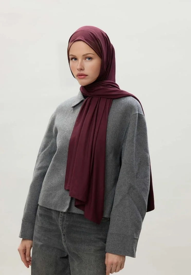 Penye Şal Hijap Modeli - Vişne