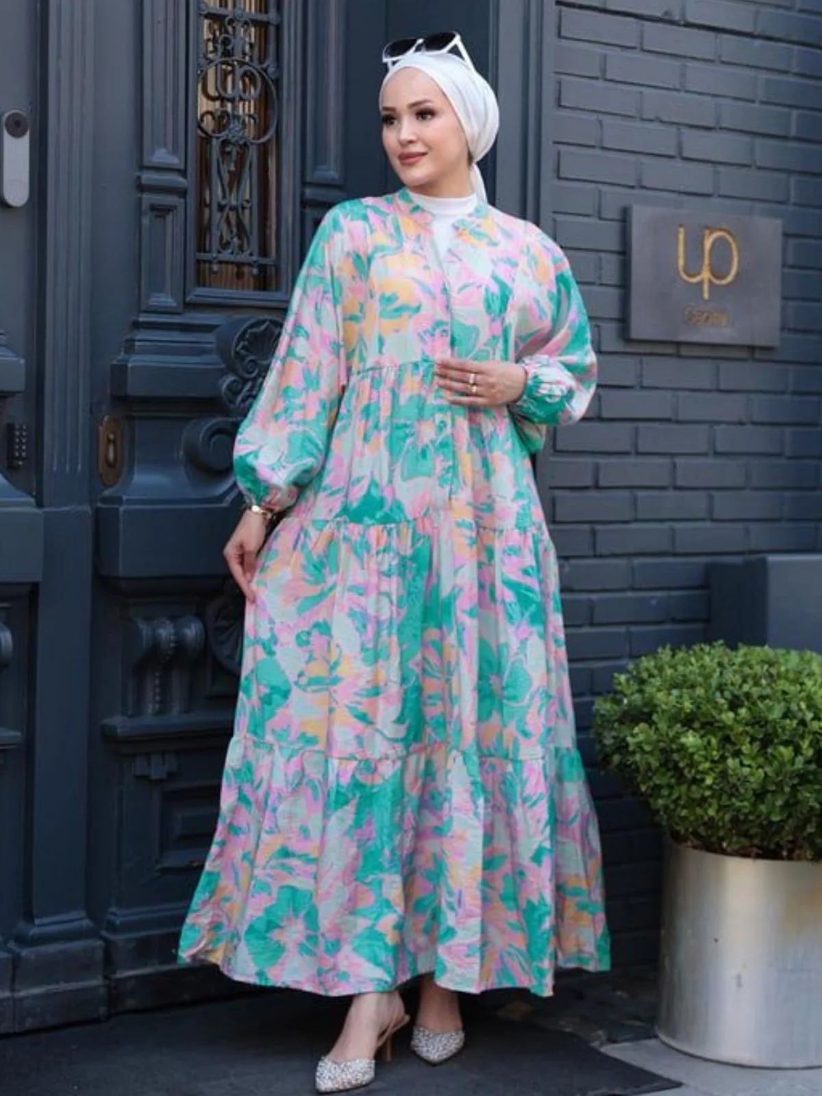 Melina Yaprak Desen Elbise L100132 - Mint