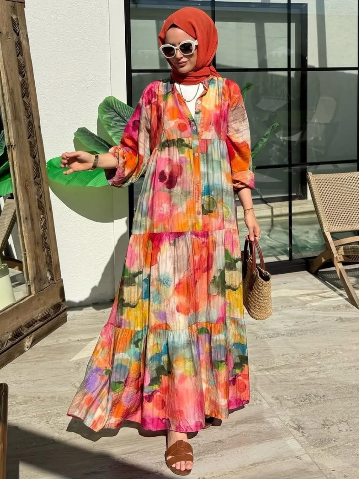 Seren Batik Çiçek Elbise L100202 - Pastel