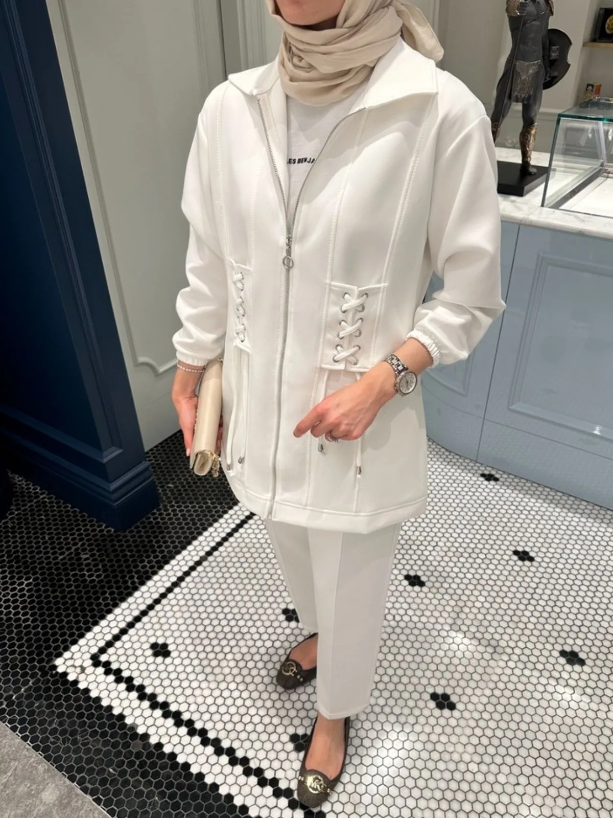 Premium Oysho Elin İkili Takım TK100254 - Beyaz İnci