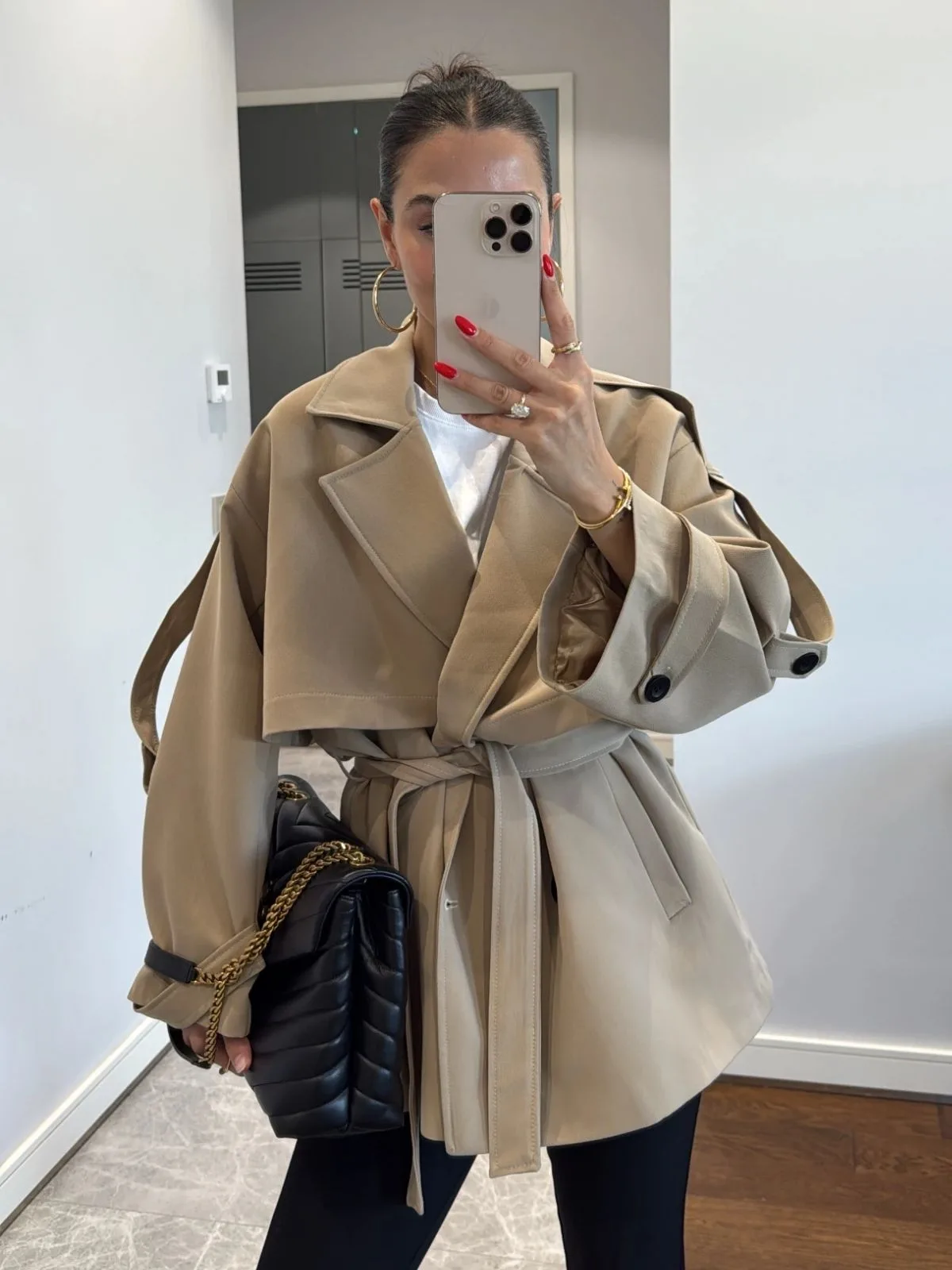 Oversize Omuz Detay  Trençkot DŞ100235 - Camel