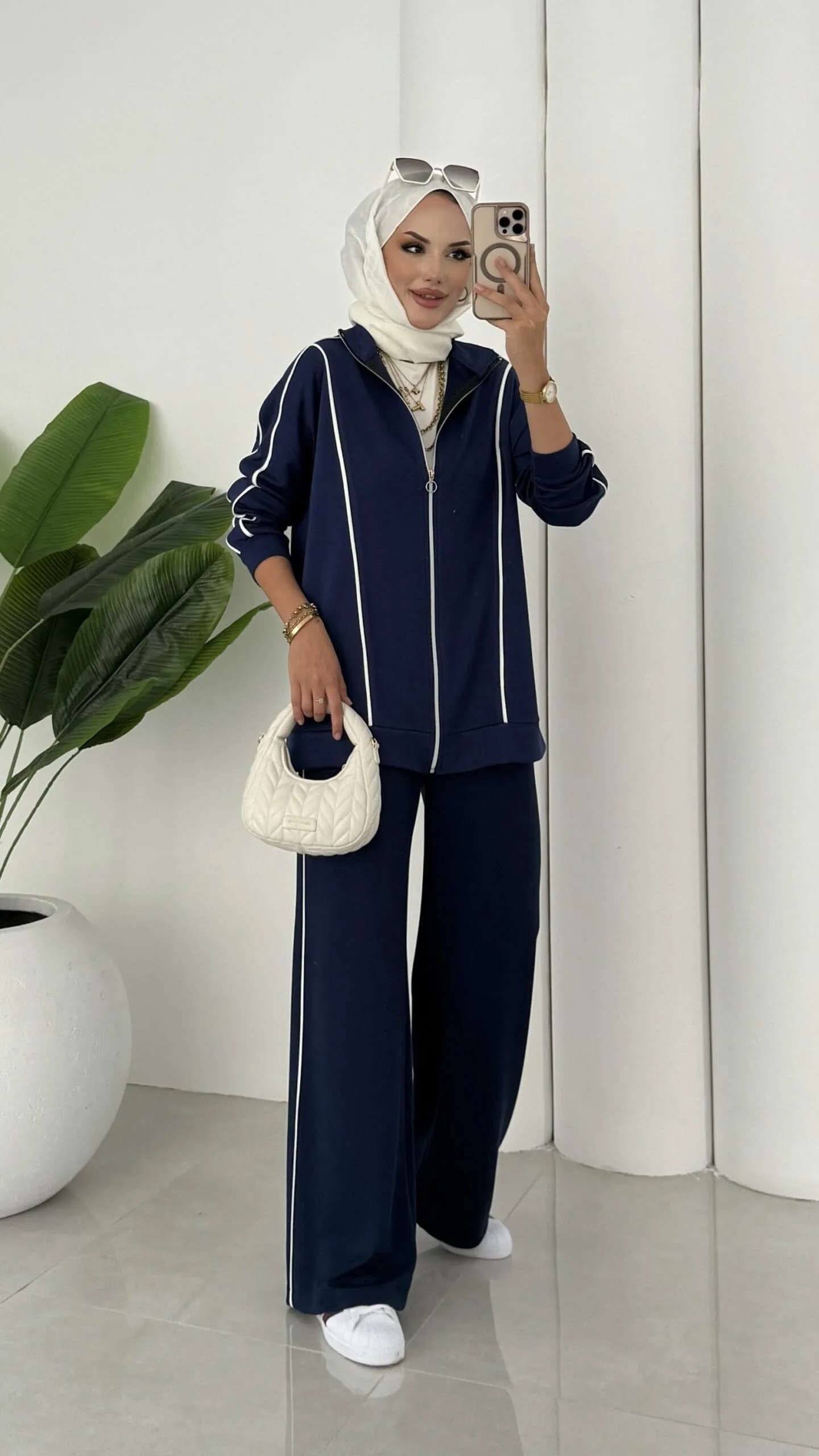 Premium Oysho Şeritli İkili Takım TK100244  - Lacivert