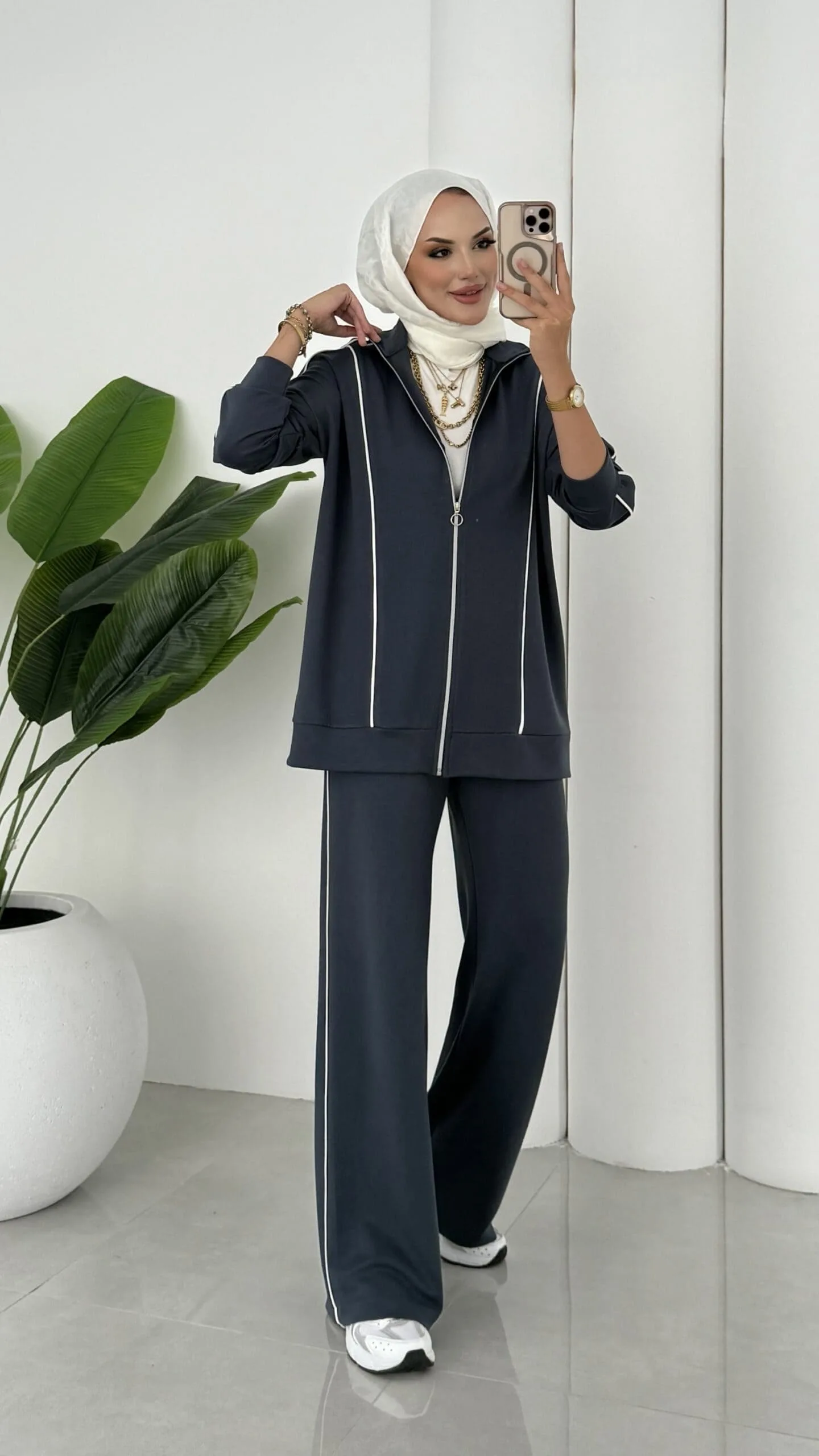 Premium Oysho Şeritli İkili Takım TK100244  -Füme