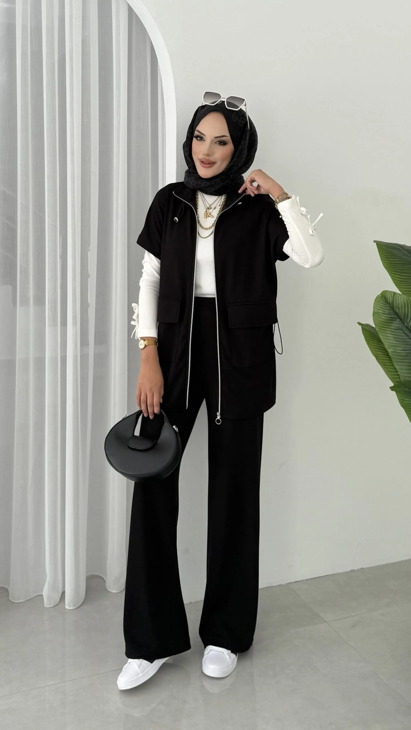 Premium Oysho  Yelekli İkili Takım TK100249  - Siyah