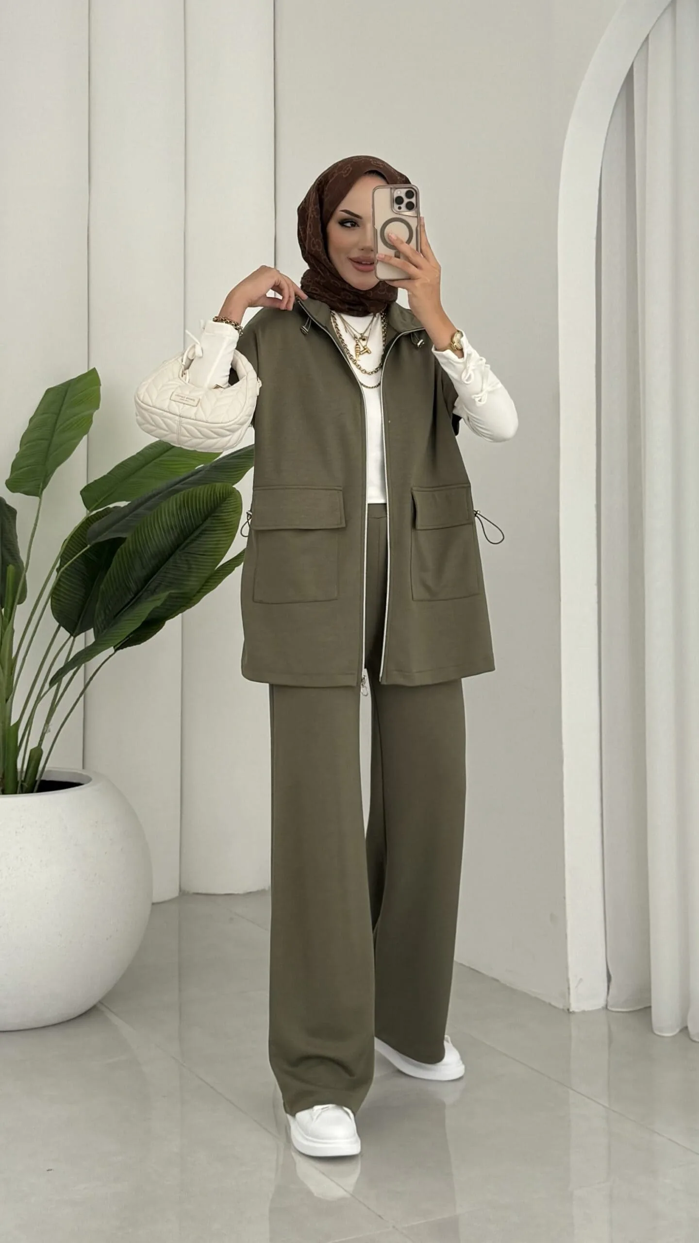 Premium Oysho  Yelekli İkili Takım TK100249  - Haki