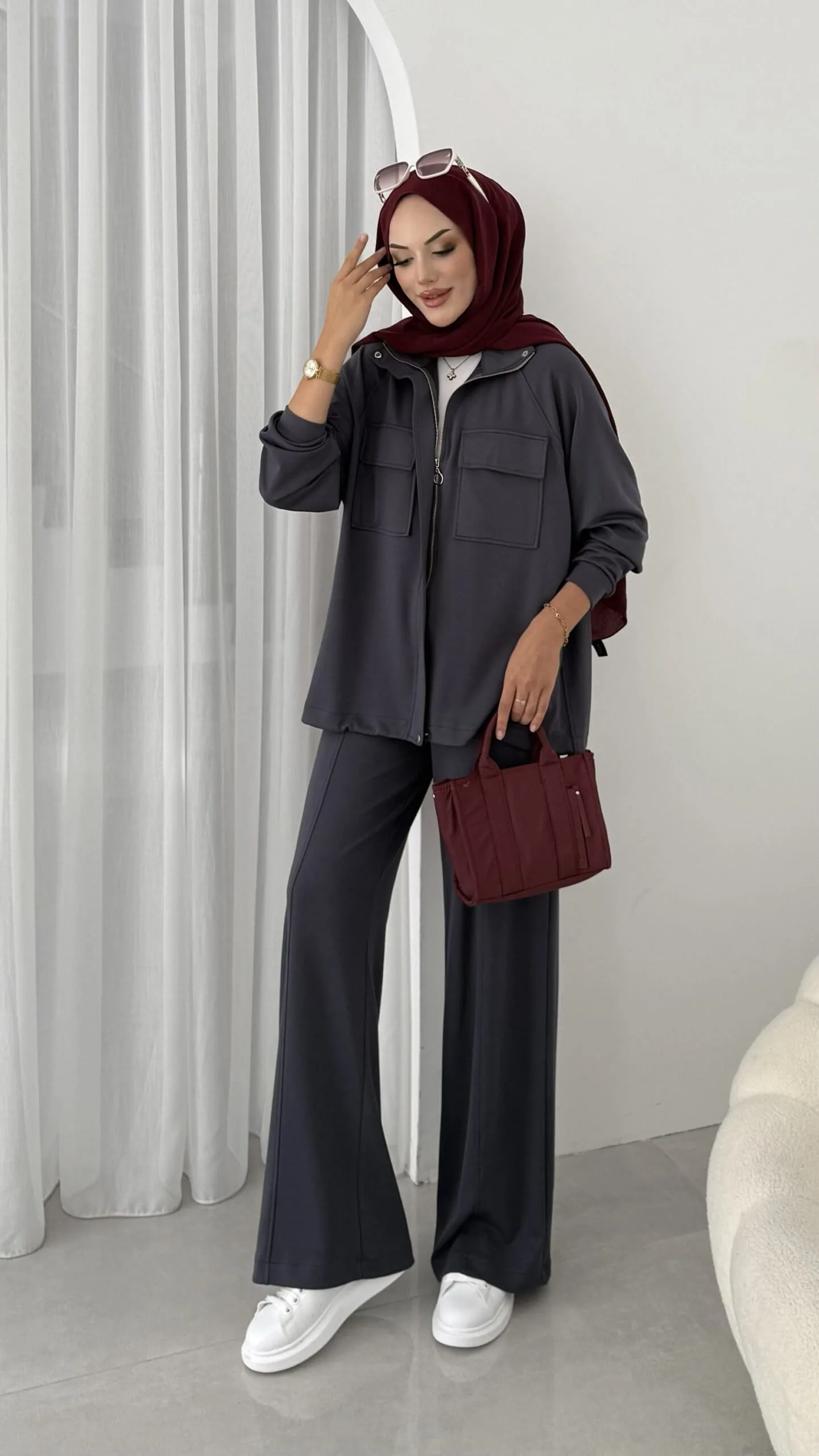 Premium Oysho  Bomber İkili Takım BÜYÜK BEDEN TK100248  -  Füme