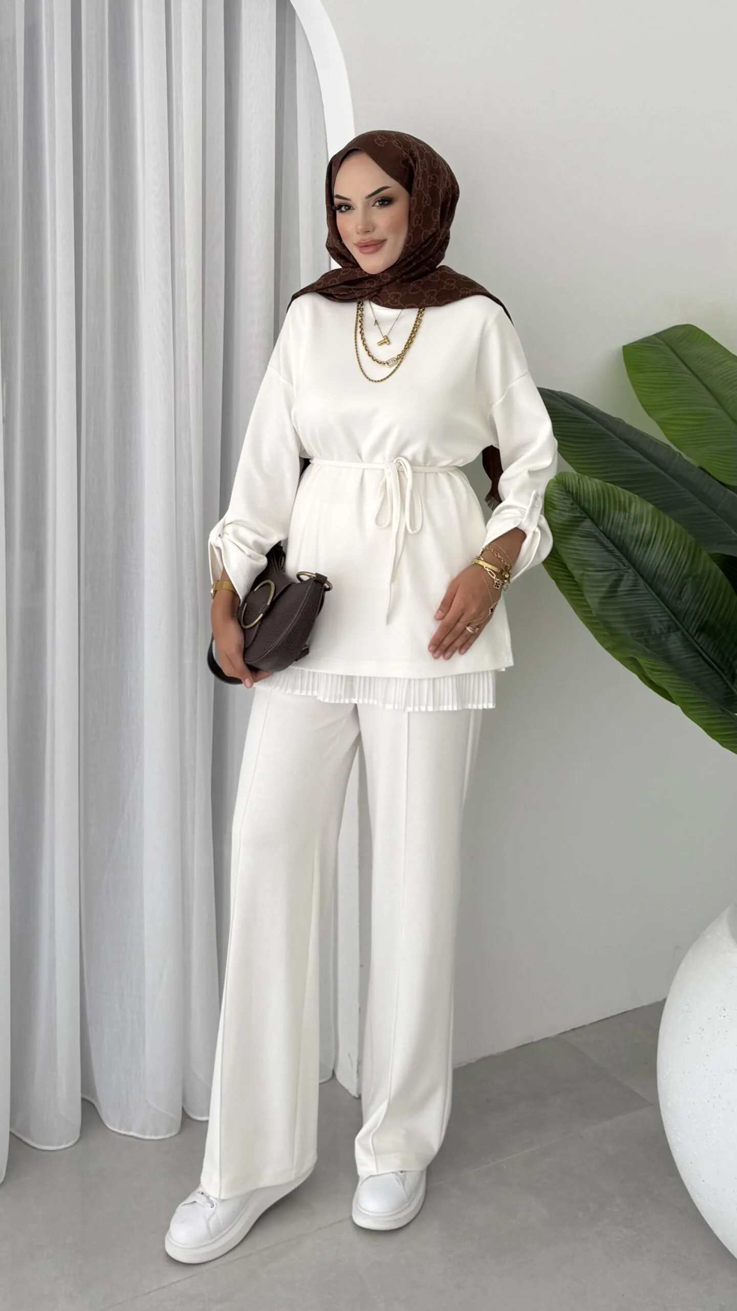 Oysh Premium Bağlamalı İkili Takım TK4434  - Beyaz İnci