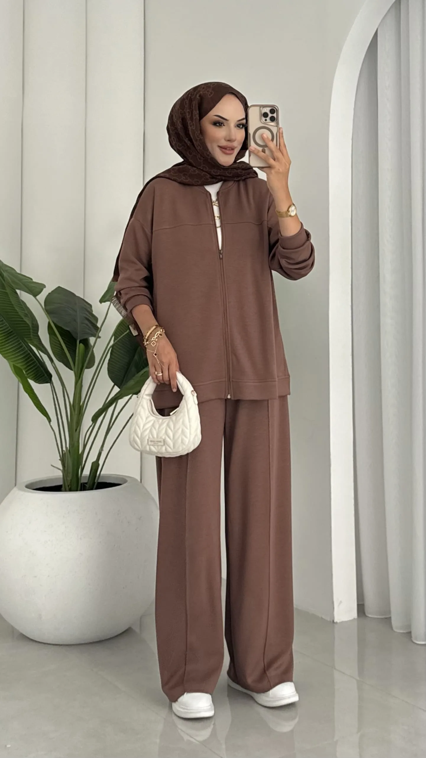 Oysho Premium Fermuarlı Basic İkili Takım TK2962  - Karamel