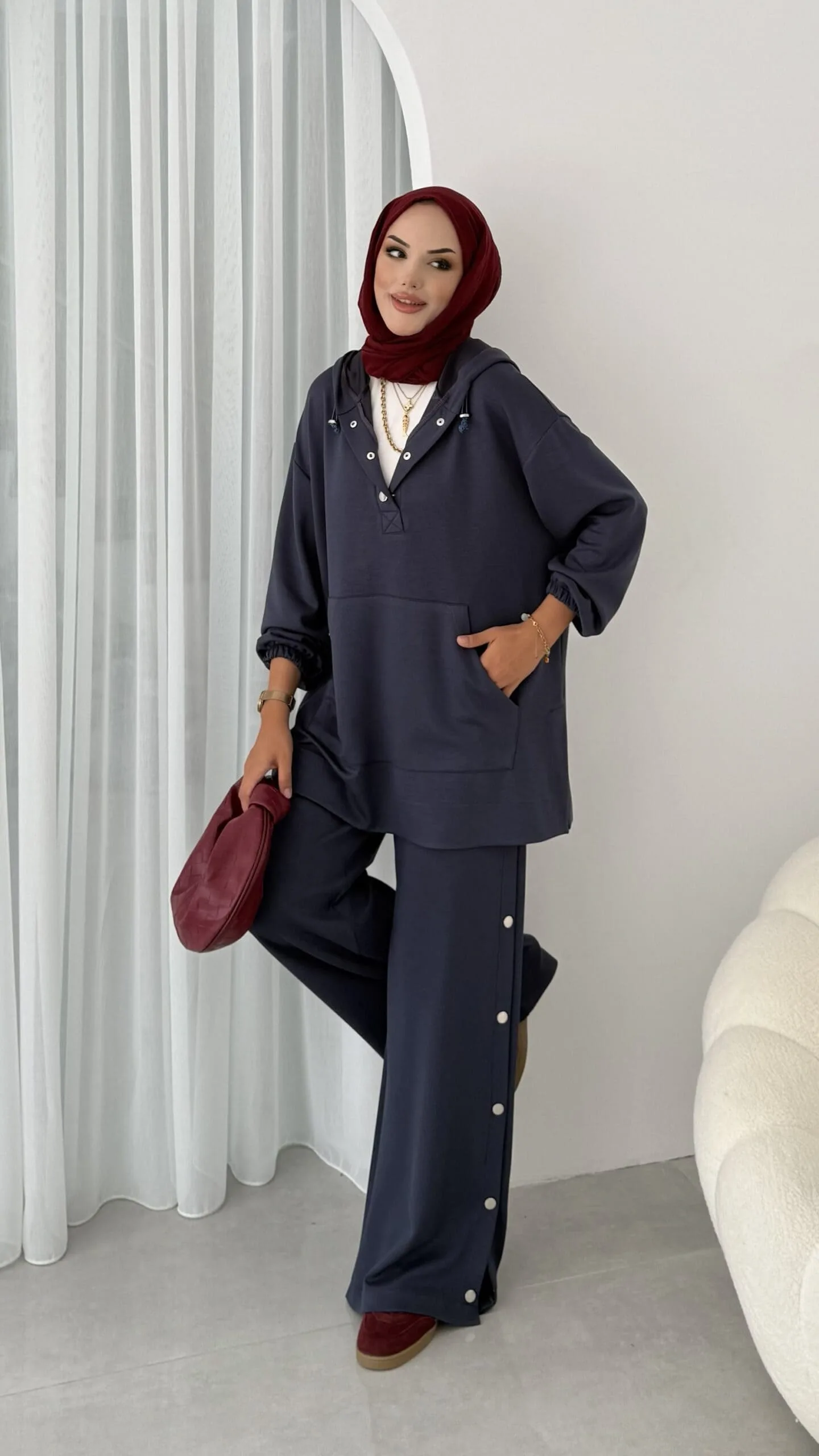 Premium Oysho Çıtçıtlı ı İkili Takım BÜYÜK BEDEN TK100242  - Füme