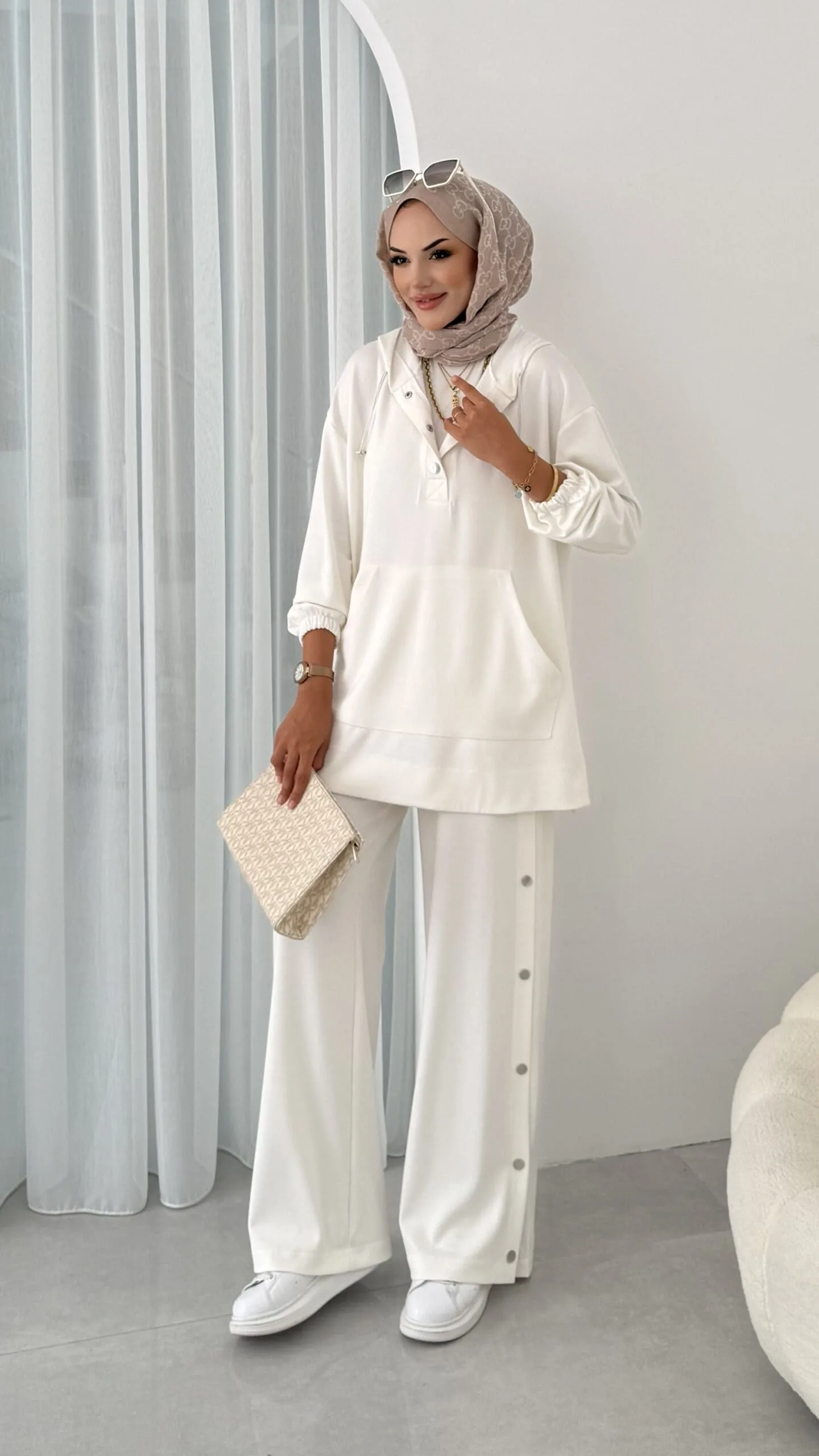 Premium Oysho Çıtçıtlı ı İkili Takım BÜYÜK BEDEN TK100242  - Beyaz