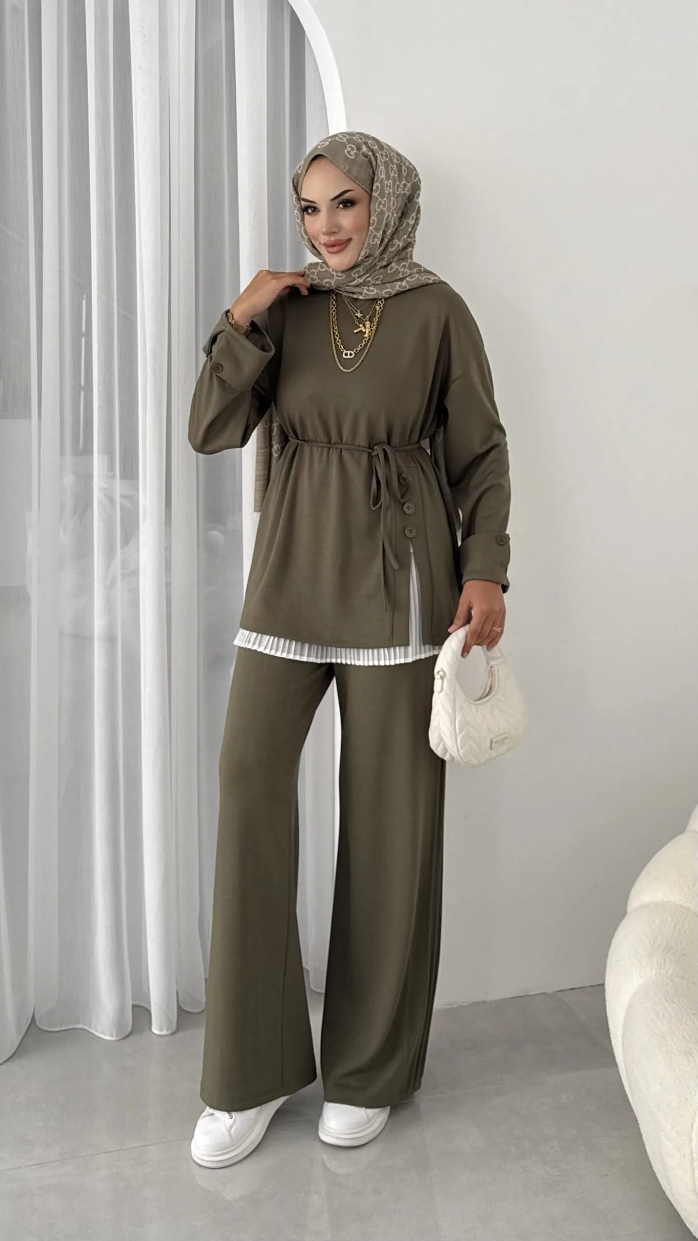 Premium Oysho Düğmeli  İkili Takım TK2968  -  Haki