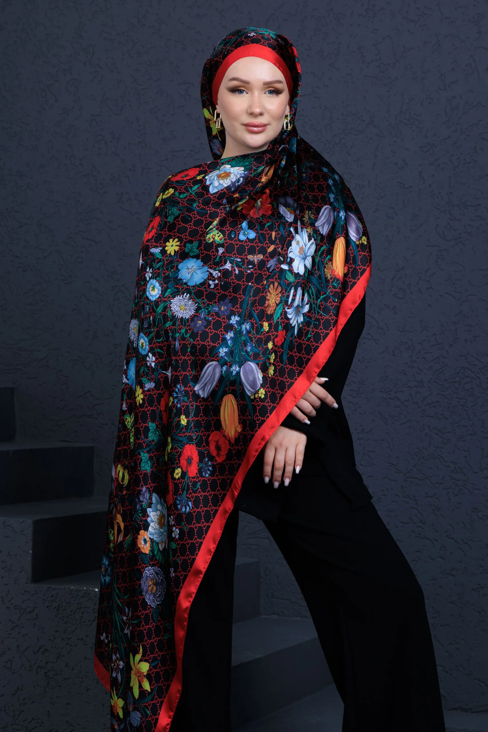 İtal Çiftaraflı vual ipek  23561 - kırmızı/siyah