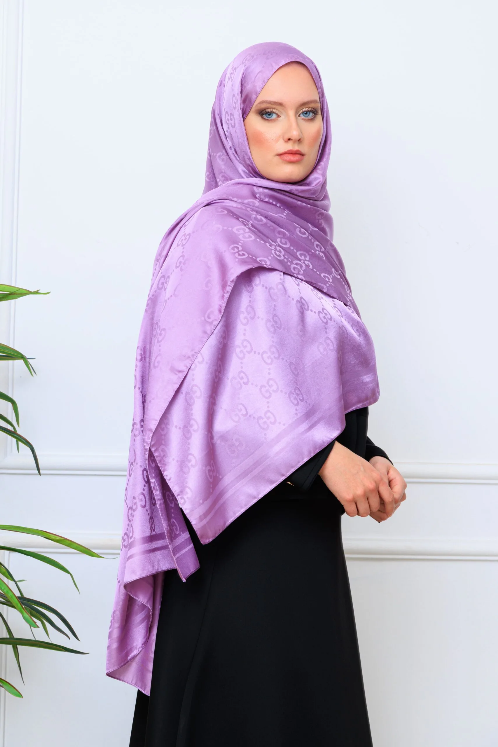 G Desen Pamuk İpeksi Jakar Şal - Lavanta