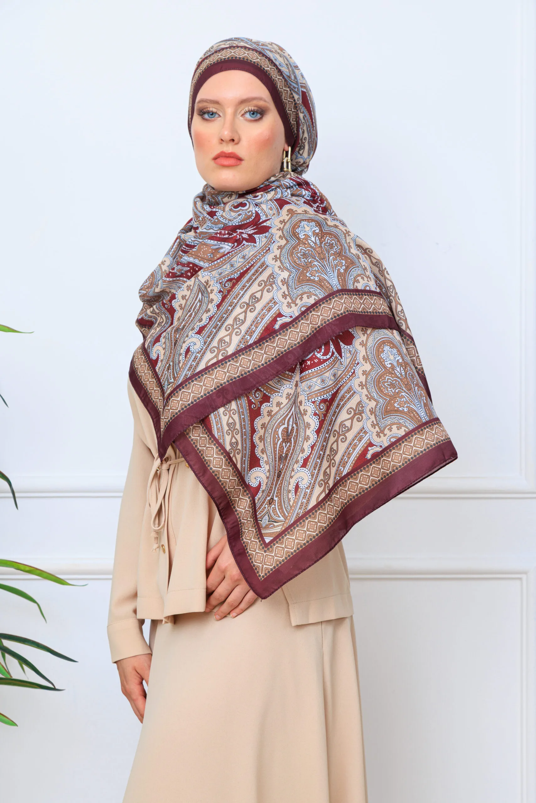 SAHRA DESEN PAMUK İPEK ŞAL-10005-KIRMIZI